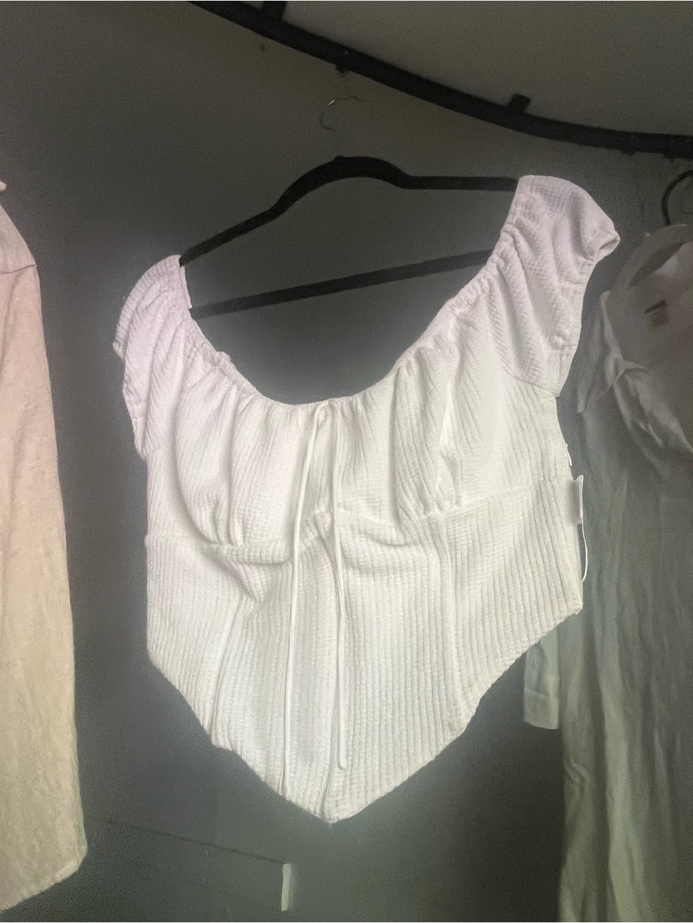 Sabo Skirt White Ribbed Off-Shoulder Corset Crop Top